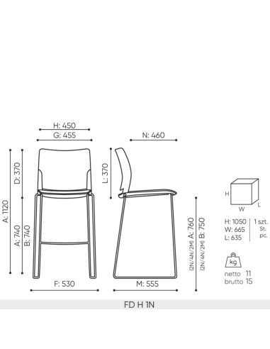 Schéma technique chaise haute FD H dimensions