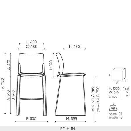 Schéma technique chaise haute FD H dimensions