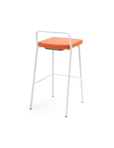 Chaise haute pour tables 1100mm design Momo coloré avec pieds blancs en métal et coussin orange