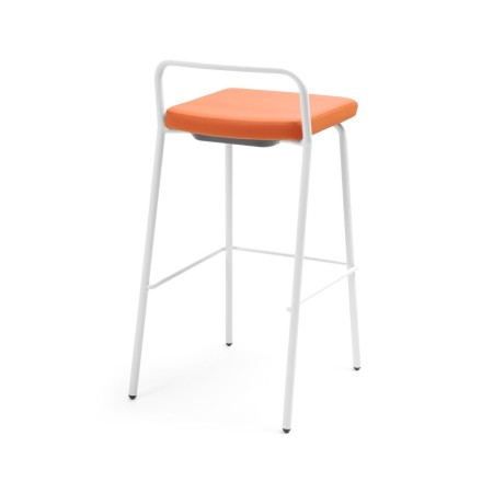 Chaise haute pour tables 1100mm design Momo coloré avec pieds blancs en métal et coussin orange