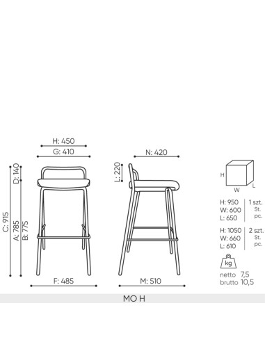 Dimensions tabouret de bar Momo MO H
