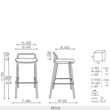 Dimensions tabouret de bar Momo MO H