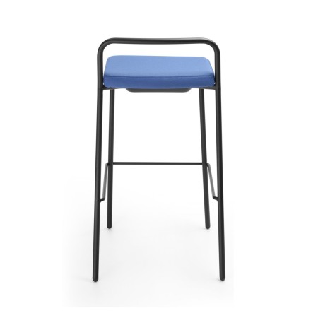 Tabouret de bar moderne et minimaliste Momo design en métal avec coussin bleu de dos
