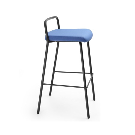Vue de profil du tabouret Momo High avec pieds en métal et assise coussin pour tables hautes et bars