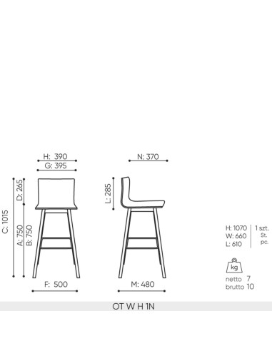 Schéma technique chaise haute Orte dimensions