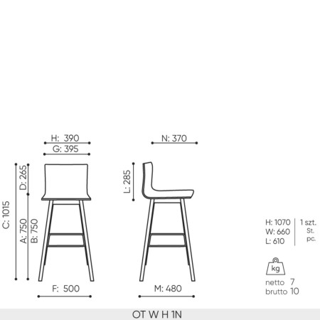 Schéma technique chaise haute Orte dimensions