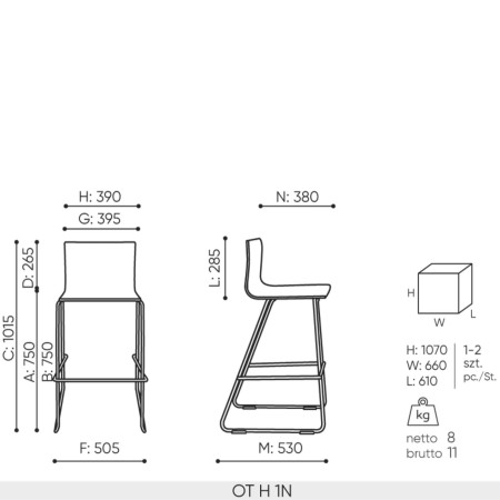 Dimensions Chaise haute Orte version 1N
