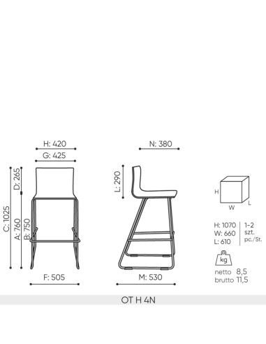 Schéma technique chaise haute OT H dimensions