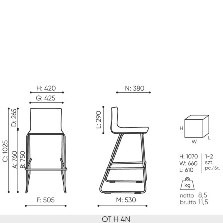 Schéma technique chaise haute OT H dimensions