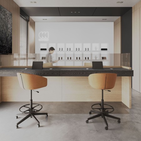 Chaise haute ergonomique pivotante avec dossier enveloppant pour bureau suisse Oxco small en beige