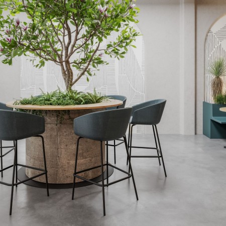 Chaise haute OX S H rembourrée avec piétement métal assise en velours bleu 2