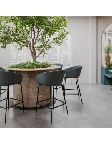 Espace d'accueil avec chaises hautes design Oxco avec pieds en métal et assise confortable