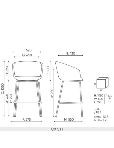 Schéma technique chaise haute OX S H dimensions