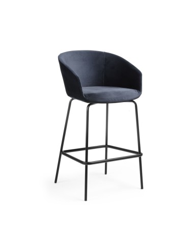 Chaise haute OX S H rembourrée avec piétement métal assise en velours bleu