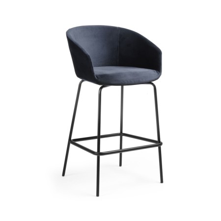 Chaise haute OX S H rembourrée avec piétement métal assise en velours bleu