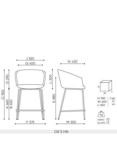 Schéma technique chaise haute OX S HN dimensions