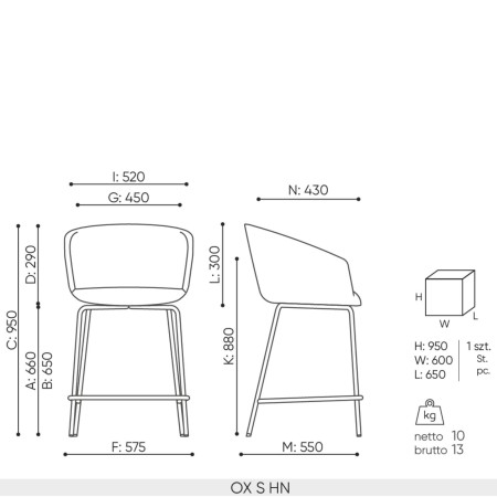 Schéma technique chaise haute OX S HN dimensions