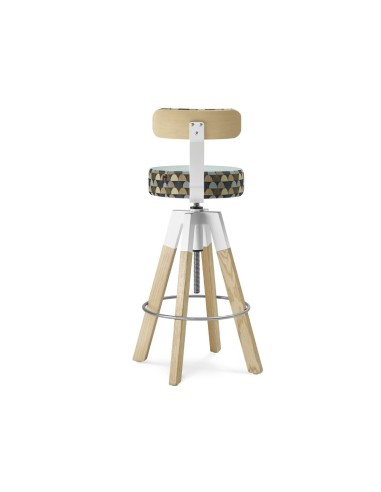 Tabouret de bar loft bois et acier réglable – Spin motif à pois