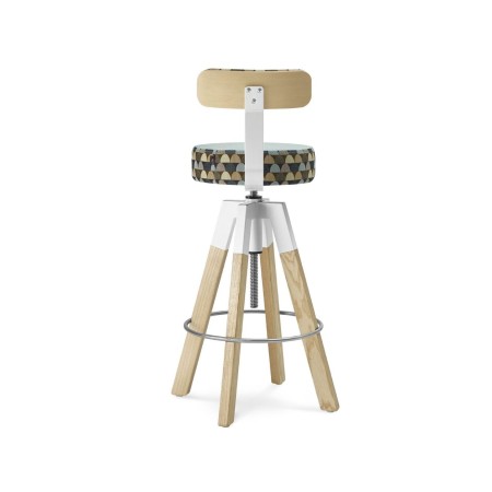 Tabouret de bar loft bois et acier réglable – Spin motif à pois