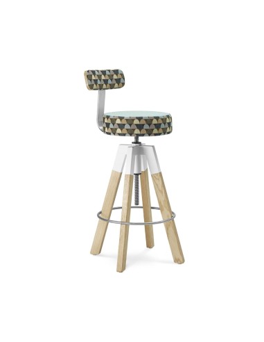 Tabouret de bar Spin SN W HB1 bois massif et acier motif à pois