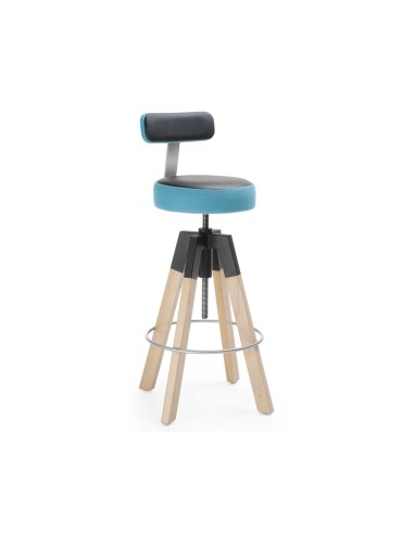 Tabouret industriel avec repose-pieds circulaire bleue