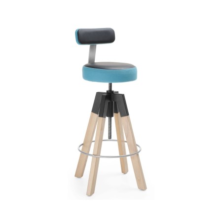 Tabouret industriel avec repose-pieds circulaire bleue