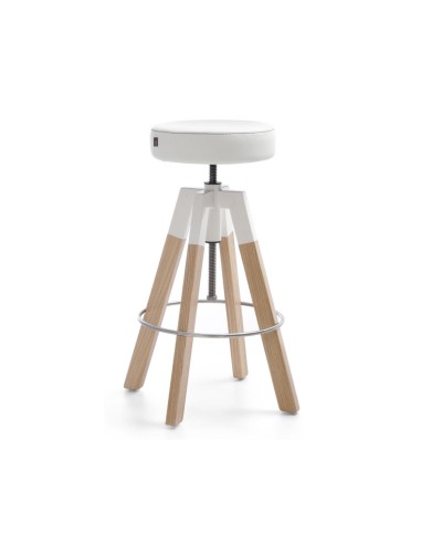 Tabouret de bar loft réglable en bois et métal – Spin en blanc