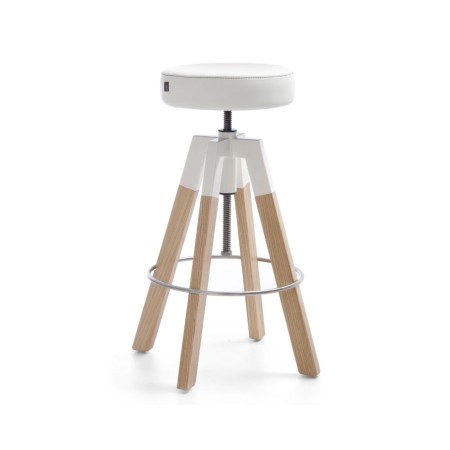 Tabouret de bar loft réglable en bois et métal – Spin en blanc