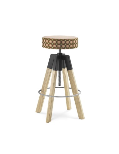 Tabouret de bar Spin SN W H bois massif et métal à motif coloré