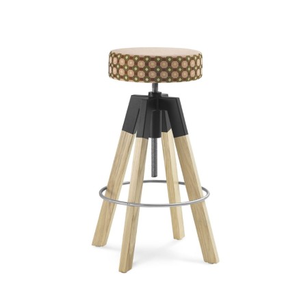 Tabouret de bar Spin SN W H bois massif et métal à motif coloré