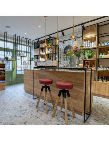 Tabouret de bar Spin SN W H bois massif et métal pour espace d'accueil suisse