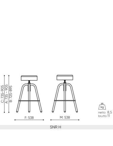 Tabouret bar réglable loft tissu et métal pour restauration - Spin