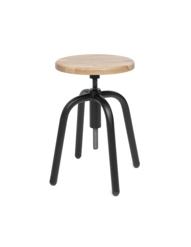 Tabouret Spin en bois avec pieds en métal noir réglable par vis pour restauration