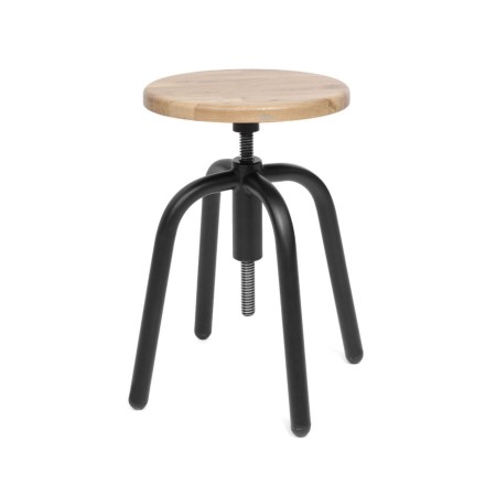 Tabouret Spin en bois avec pieds en métal noir réglable par vis pour restauration