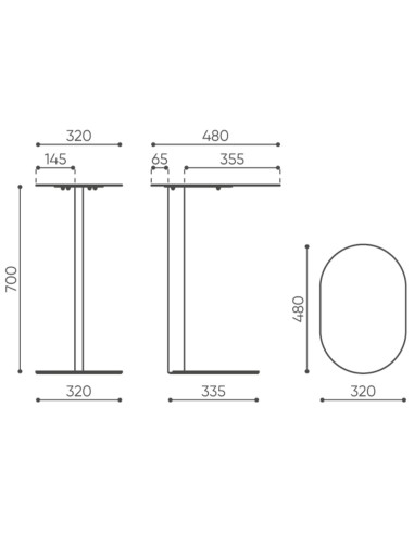 Schéma des dimensions de la table d’appoint ovale - Ovall