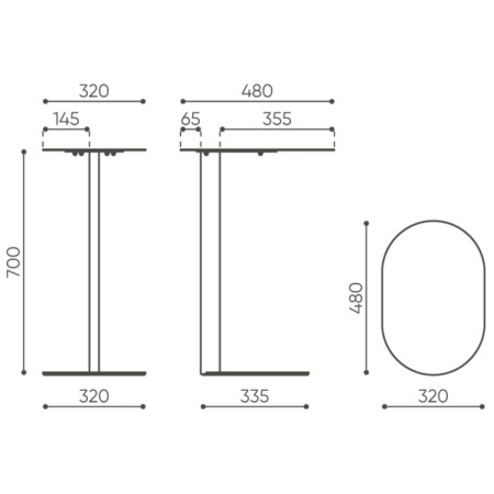 Schéma des dimensions de la table d’appoint ovale - Ovall