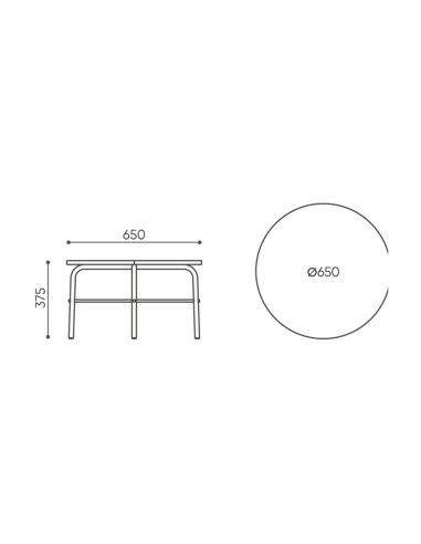 Schéma des dimensions de la table basse ronde - Flos
