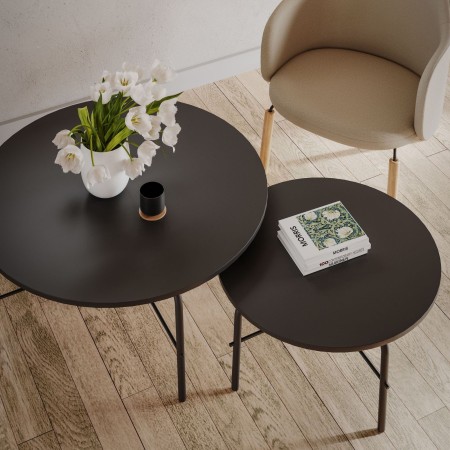 Table basse ronde vue du dessus avec accessoires - Flos