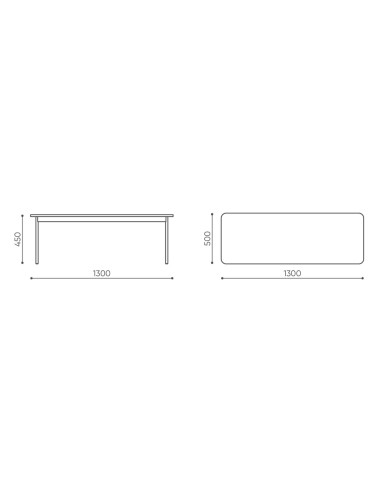 Schéma des dimensions de la table basse rectangulaire - Fora