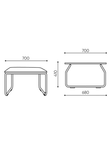Schéma des dimensions de la table basse carrée - Legvan