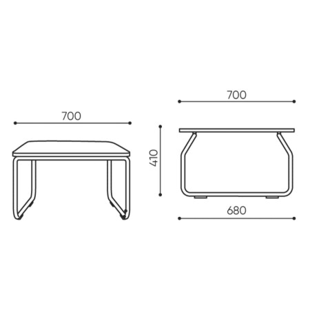 Schéma des dimensions de la table basse carrée - Legvan