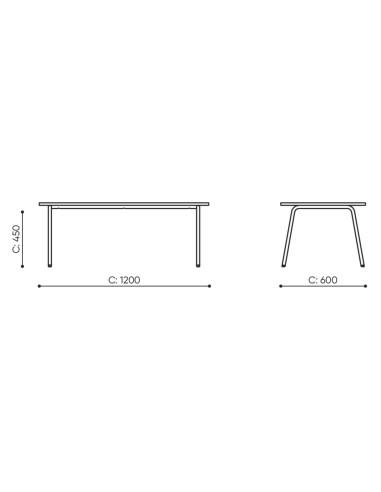 Schéma des dimensions de la table basse rectangulaire - Linje