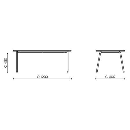 Schéma des dimensions de la table basse rectangulaire - Linje