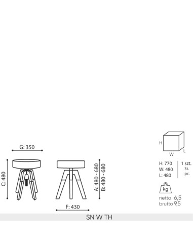 Schéma technique Spin SN W TH dimensions