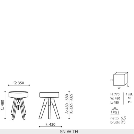 Schéma technique Spin SN W TH dimensions
