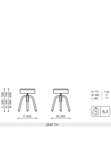 Schéma technique Spin SNR TH dimensions