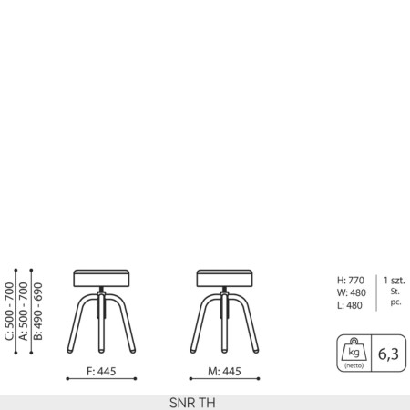 Schéma technique Spin SNR TH dimensions