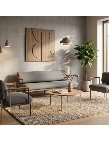 Salle d'attente avec canapé 3 places Fora Care avec pieds bois