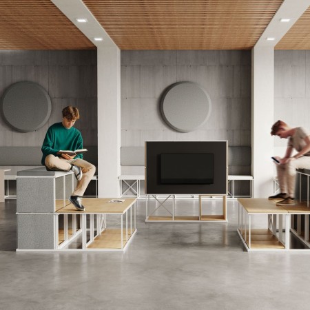 Espace étudiant avec bancs modulaire Saar design moderne et pratique pour uni suisses