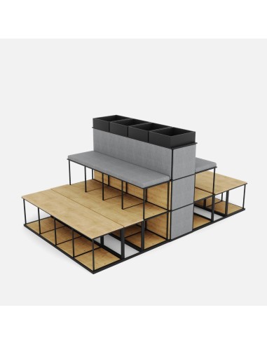 Banc gradins design Saar Steps avec espace de rangement modulaire pour espaces de formation suisses